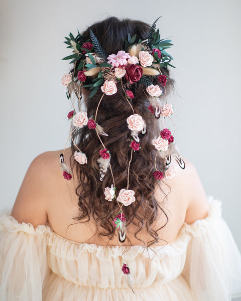 Romantic wedding hair vine Bridal headpiece with roses Bridal jewellery Braided hair vine Hanging vine Magaela Customisable Bridal headpiece