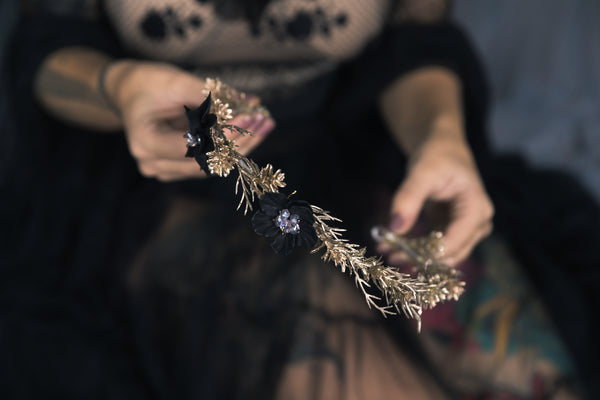Black and golden wedding half crown