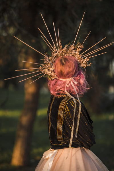 Spiked flower hair crown Halo crown Met gala crown Bridal halo crown Wedding tiara Beyonce sun ray flower crown Photoshoot headpiece Magaela