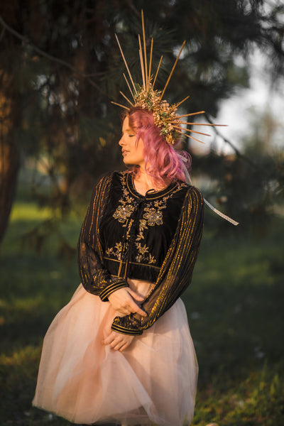 Spiked flower hair crown Halo crown Met gala crown Bridal halo crown Wedding tiara Beyonce sun ray flower crown Photoshoot headpiece Magaela