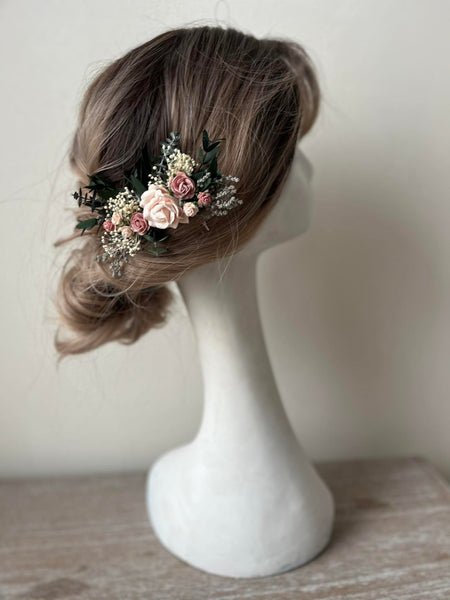 Dusty pink roses wedding hair comb