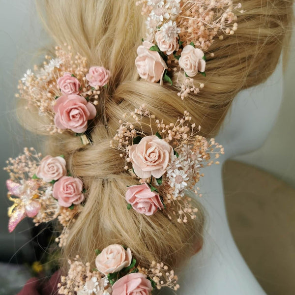 Romantic blush flower hairpins