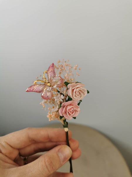 Romantic blush flower hairpins