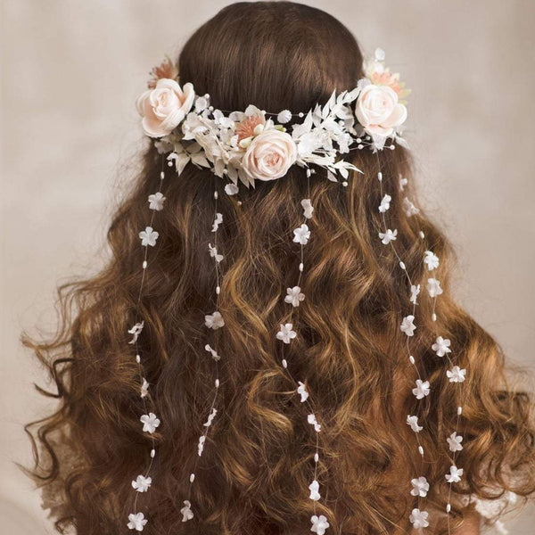 Romantic bridal half wreath Hair vines Wedding pastel headpiece Light peach Ivory wreath Crown for bride White half wreath Magaela Haarkranz