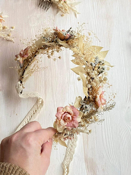 Romantic rustic flower hair crown
