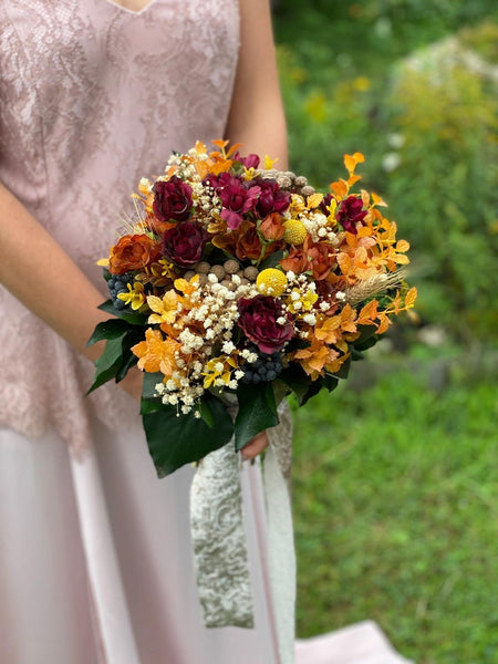 Autumn wedding bouquet Burgundy and orange bridal bouquet Ochre wedding bouquet Magaela accessories Bouquet for bride Fall wedding Handmade