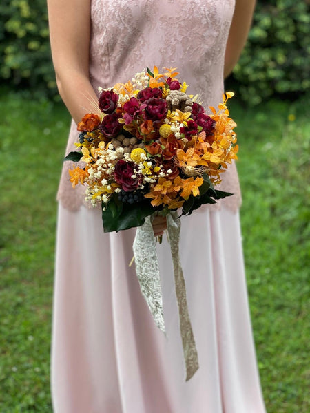 Autumn wedding bouquet Burgundy and orange bridal bouquet Ochre wedding bouquet Magaela accessories Bouquet for bride Fall wedding Handmade