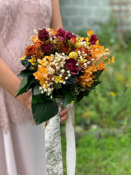 Autumn wedding bouquet Burgundy and orange bridal bouquet Ochre wedding bouquet Magaela accessories Bouquet for bride Fall wedding Handmade