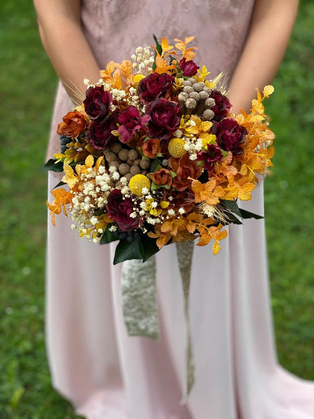 Autumn wedding bouquet Burgundy and orange bridal bouquet Ochre wedding bouquet Magaela accessories Bouquet for bride Fall wedding Handmade