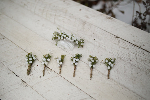 Romantic boutonniere Greenery with baby's breath buttonhole White handmade groom's boutonniere Wedding accessories Magaela accessories