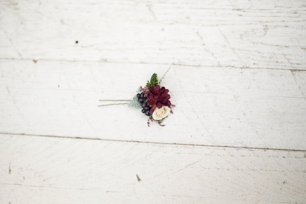 Burgundy flower hairpins and comb