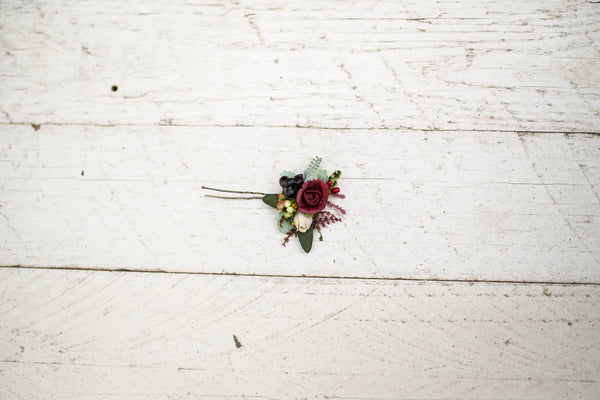 Burgundy flower hairpins and comb