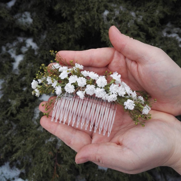 Spring hair comb White baby's breath flower comb Wedding Flower hair comb Bridal hair accessories Magaela