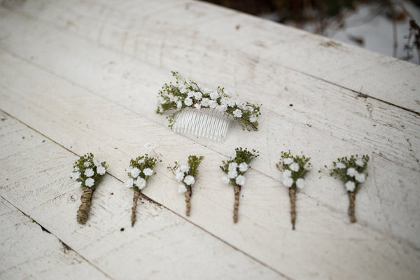 Romantic boutonniere Greenery with baby's breath buttonhole White handmade groom's boutonniere Wedding accessories Magaela accessories
