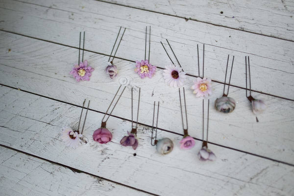 Peony single flower hair pins Wedding floral accessories Pink bridal hair pins Peach wedding accessories