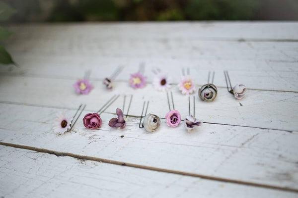 Peony single flower hair pins Wedding floral accessories Pink bridal hair pins Peach wedding accessories