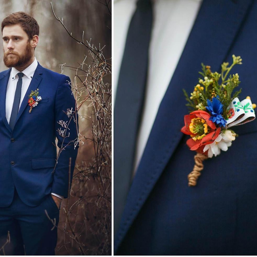 Folk flower boutonniere Meadow poppy flower buttonhole Accessories for groom Romantic corsage for groom Handmade groom's boutonniere Wedding accessories