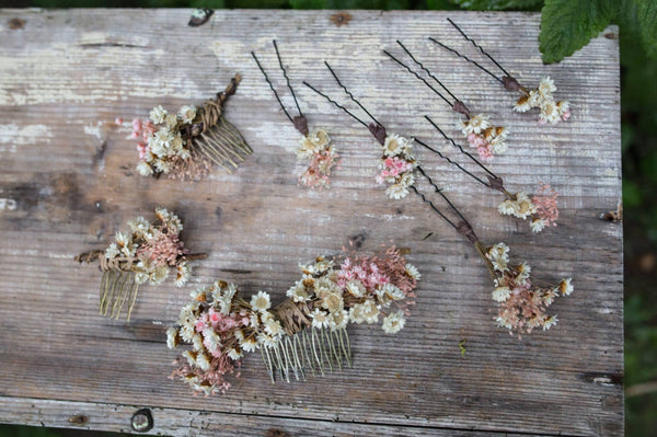 Romantic dried flower hairpins