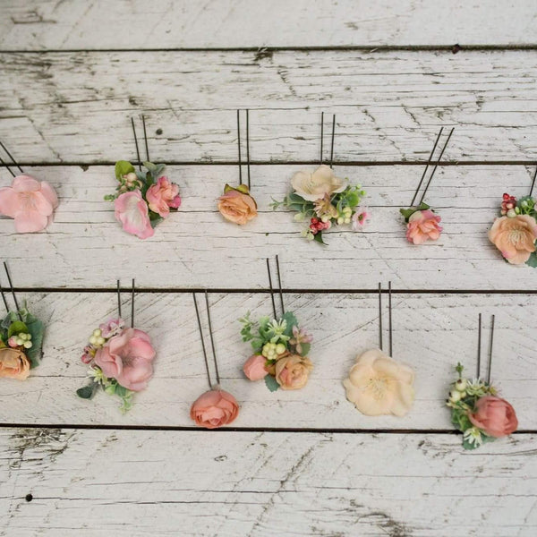 Peach wedding flower hairpins