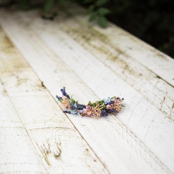 Flower quarter wreath Blue-pink-violet combination Wreath with handmade roses and lavender Bridal accessories Floral hair accessories