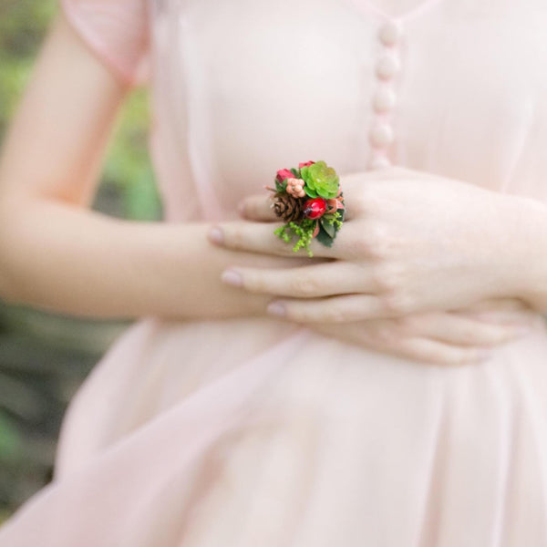 Autumn ring Romantic flower ring Ring with succulent Floral ring Handmade jewelry Wedding floral accessories Ring