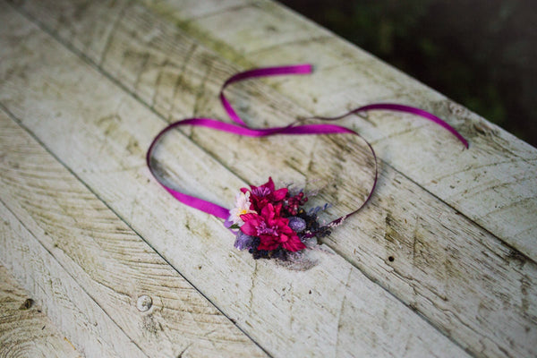 Romantic bracelet Floral bracelet Pink and violet wrist corsage Magenta Boho wedding  Bracelet for bride Bracelet for bridesmaid Fuchsia