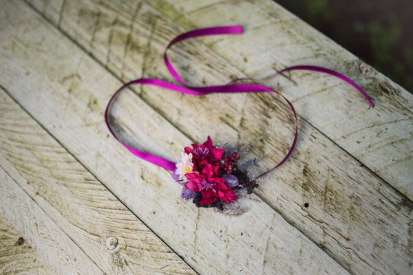 Romantic bracelet Floral bracelet Pink and violet wrist corsage Magenta Boho wedding  Bracelet for bride Bracelet for bridesmaid Fuchsia