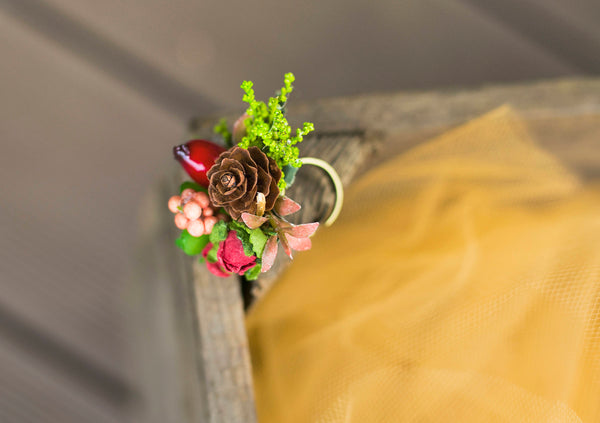 Autumn ring Romantic flower ring Ring with succulent Floral ring Handmade jewelry Wedding floral accessories Ring