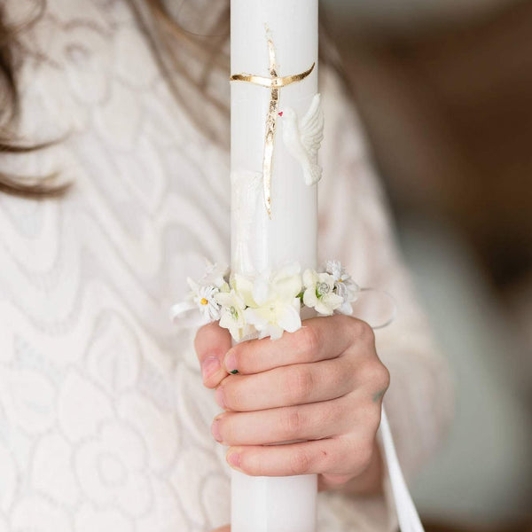 Handmade floral candle decoration for first holy communion Floral decoration First holy communion Magaela accessories Handmade product