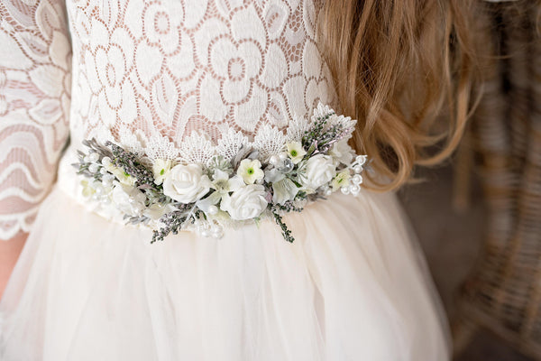 First holy communion floral belt Bridesmaid belt Fashion Magaela accessories White and Green floral belt Accessories for communion