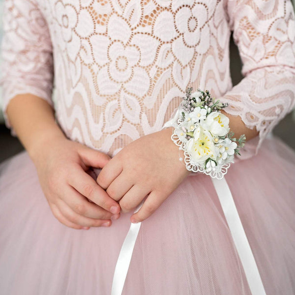 First holy communion bracelet Wrist corsage for girls Ivory Ribbon Bridesmaid bracelet Magaela accessories White flower bracelet