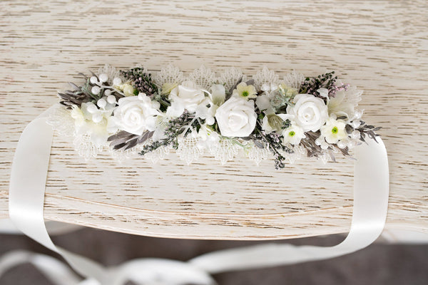 First holy communion floral belt Bridesmaid belt Fashion Magaela accessories White and Green floral belt Accessories for communion