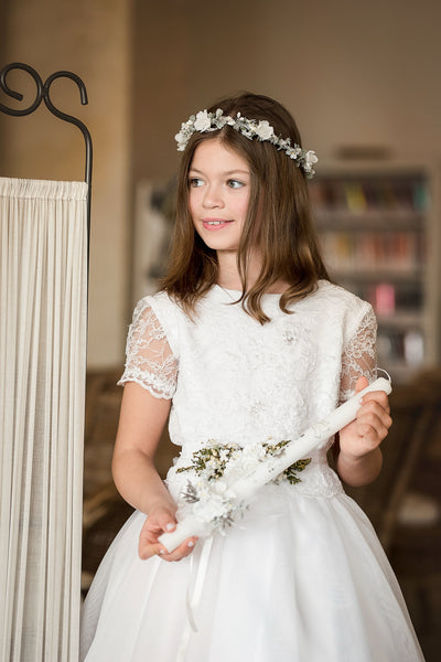 White hair crown for first holy communion Floral wreath Hair flowers Floral hair accessories Hair vine for girls Magaela Handmade