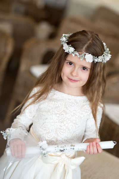 White floral communion candle decoration Floral candle decoration First holy communion Magaela accessories Handmade product