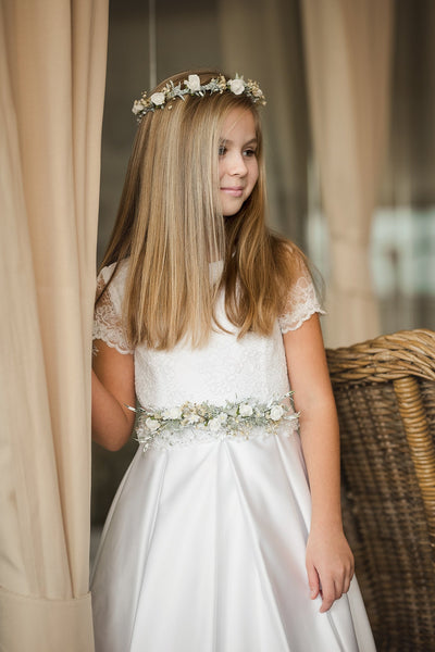 First holy communion floral belt with pearls