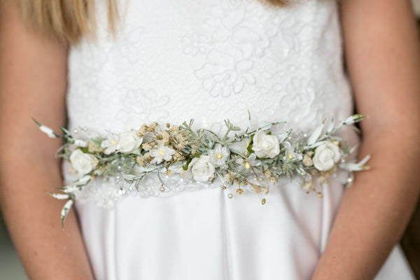 First holy communion floral belt with pearls