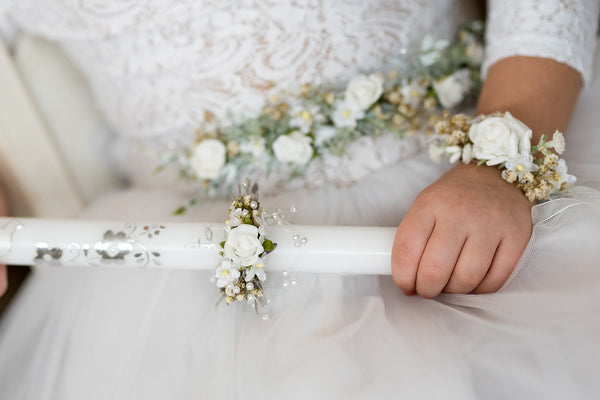 First holy communion floral belt with pearls