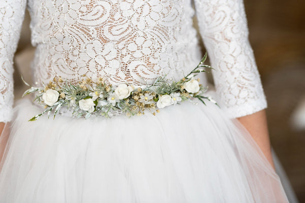 First holy communion floral belt with pearls