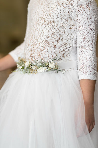 First holy communion floral belt with pearls