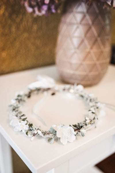 White hair crown for first holy communion Floral wreath Hair flowers Floral hair accessories Hair vine for girls Magaela Handmade