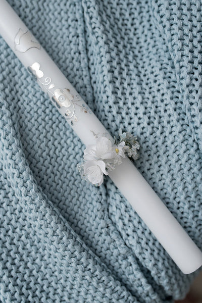 White floral communion candle decoration Floral candle decoration First holy communion Magaela accessories Handmade product