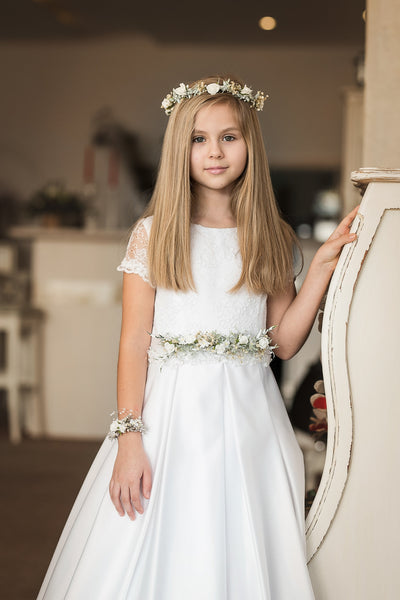 First holy communion floral belt with pearls