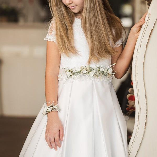 First holy communion floral belt with pearls