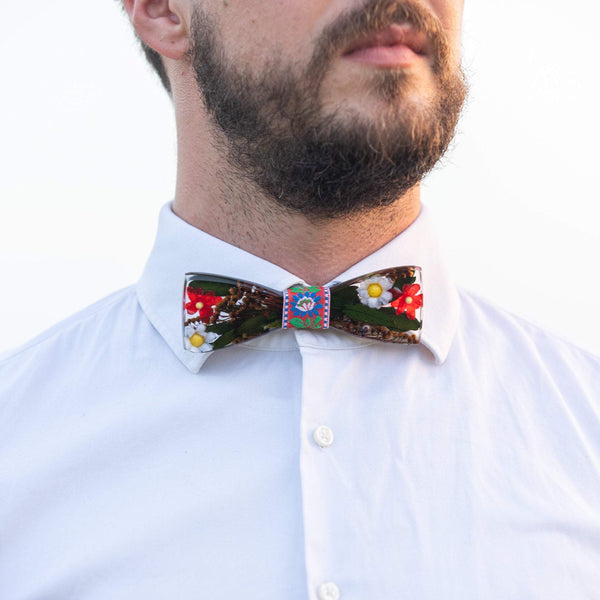 Folk wooden resin bow tie Men's accessories Pajarita de madera Wedding accessories Floral bow tie Wooden bow tie Magaela accessories Resin