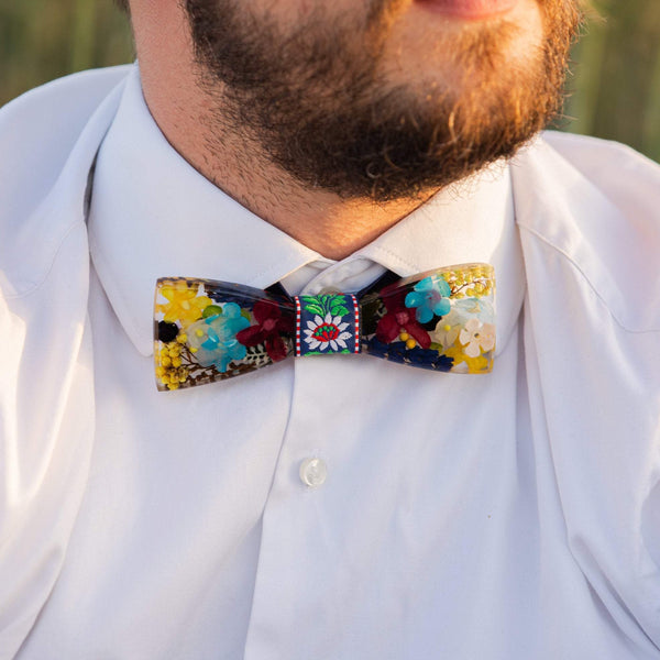 Colourful folk wooden resin bow tie Men's accessories Pajarita de madera Wedding accessories Floral wooden bow tie Magaela accessories Resin