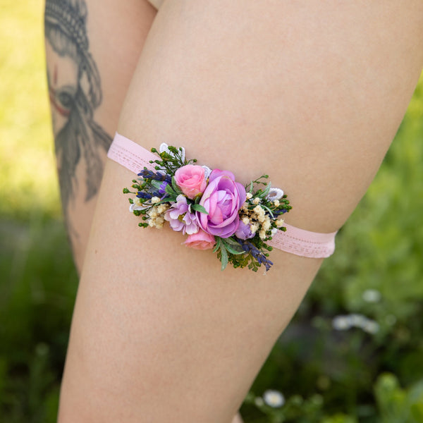 Romantic pink and purple wedding Garter  Wedding accessories Flower Garter for bride Romantic garter Wedding garter Bridal floral garter