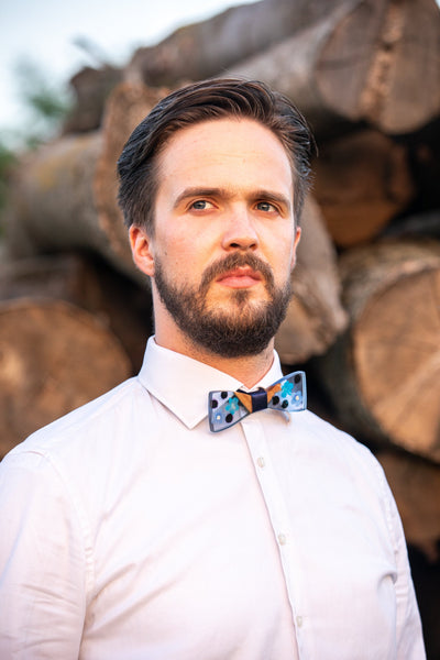 Blue wooden resin bow tie