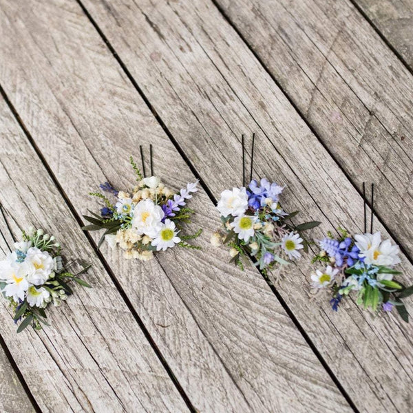 Meadow floral hair pins Bridal flower arrangement Hair accessories in blue and beige colours Bridal accessories Hair flowers Wedding accessories