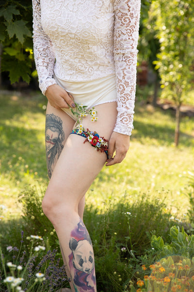 Folk wedding garter Bridal floral garter Handmade garter for bride Blue folk garter Colourful wedding garter Magaela accessories Wedding