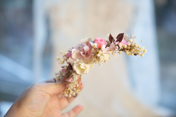 Romantic wedding quarter wreath in ivory and pink colours Bridal flower quarter wreath Hair wreath Hair crown Flower crown for bride Magaela
